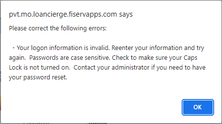 Logon Error Message.